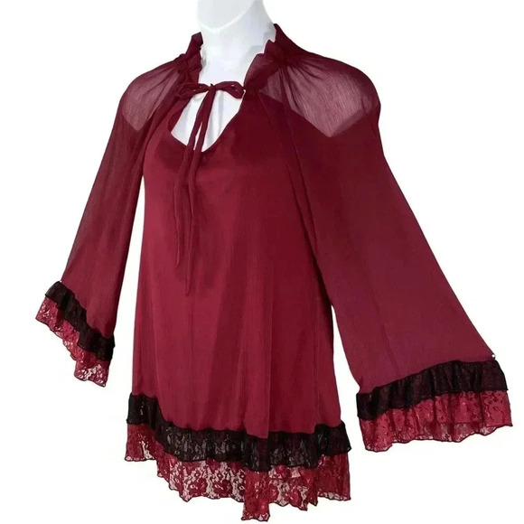 Rancho Estancia NWT Womens S Oversized Dress Sheer Lace Bell Sleeves Lined Boho - Picture 6 of 16